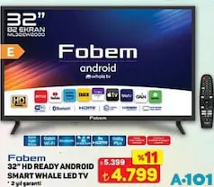 FOBEM 32 İNÇ HD READY ANDROİD SMART WHALE LED TV AKILLI TELEVİZYON